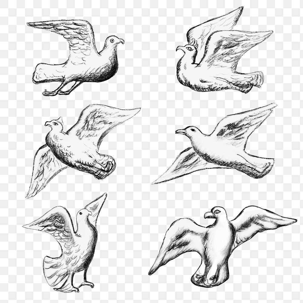 Bird png sticker set vintage illustration, remixed from artworks from Leo Gestel