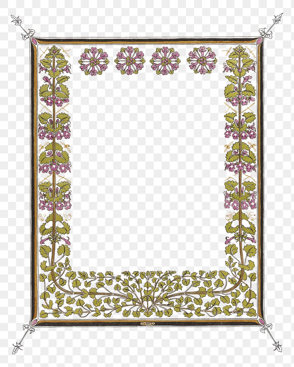 Frame png art nouveau floral print, remixed from artworks by Gerrit Willem Dijsselhof