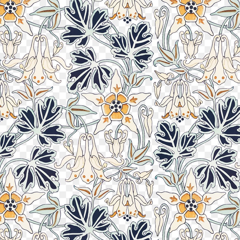 Art nouveau columbine flower pattern transparent png design resource