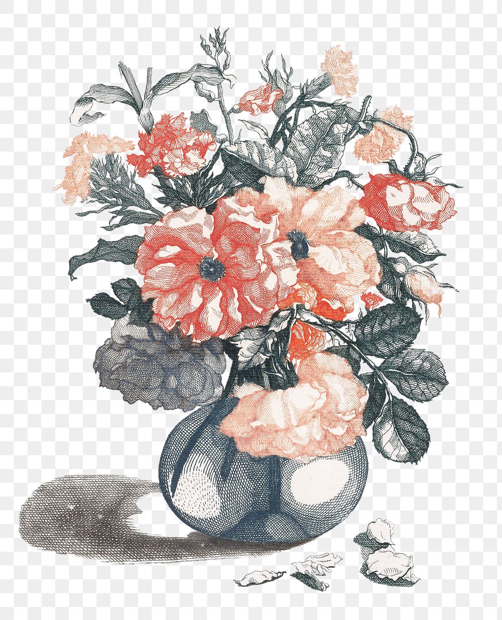 Flower bouquet in vase png sticker vintage illustration