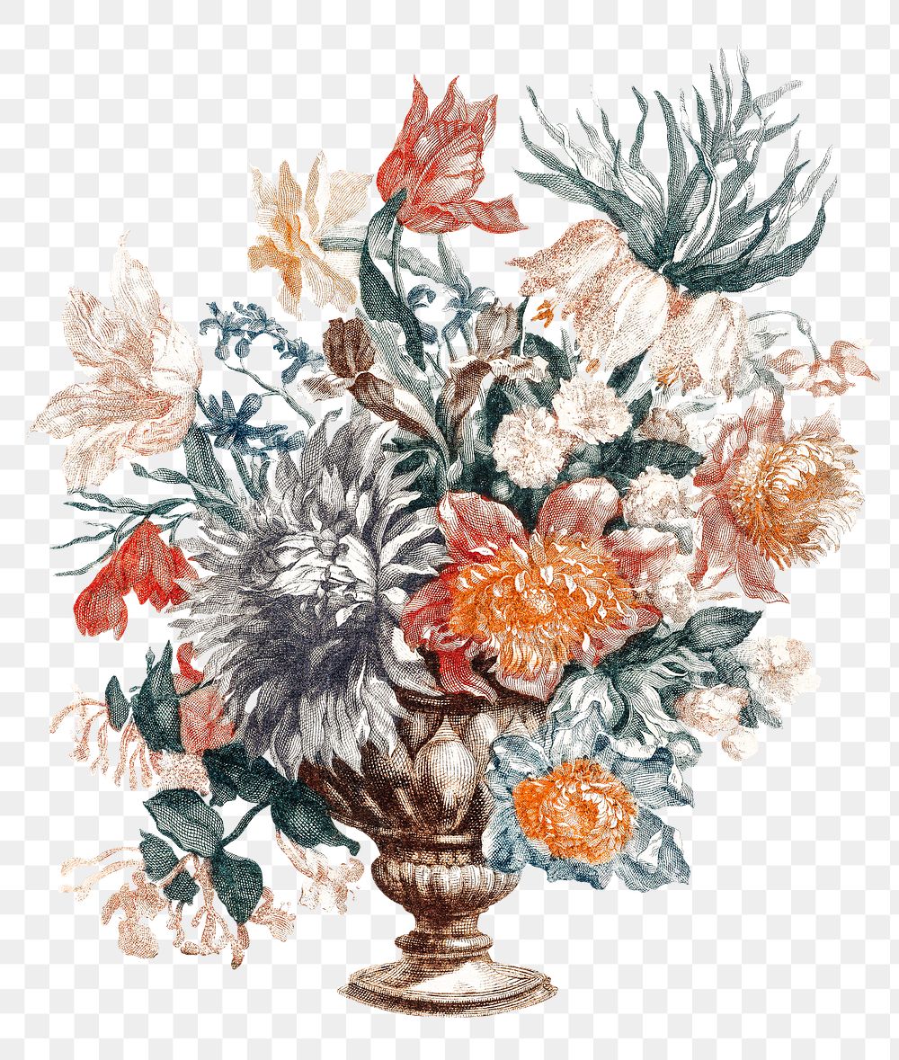 Flower bouquet in vase png sticker vintage illustration