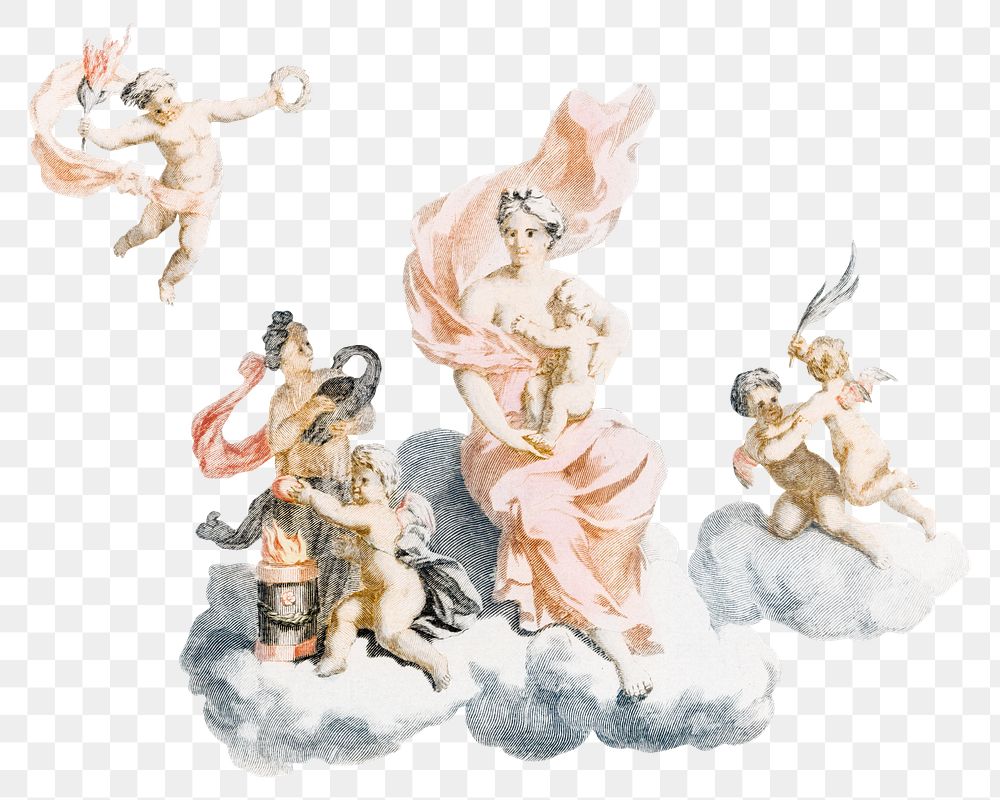 Greek goddess and angels png sticker vintage