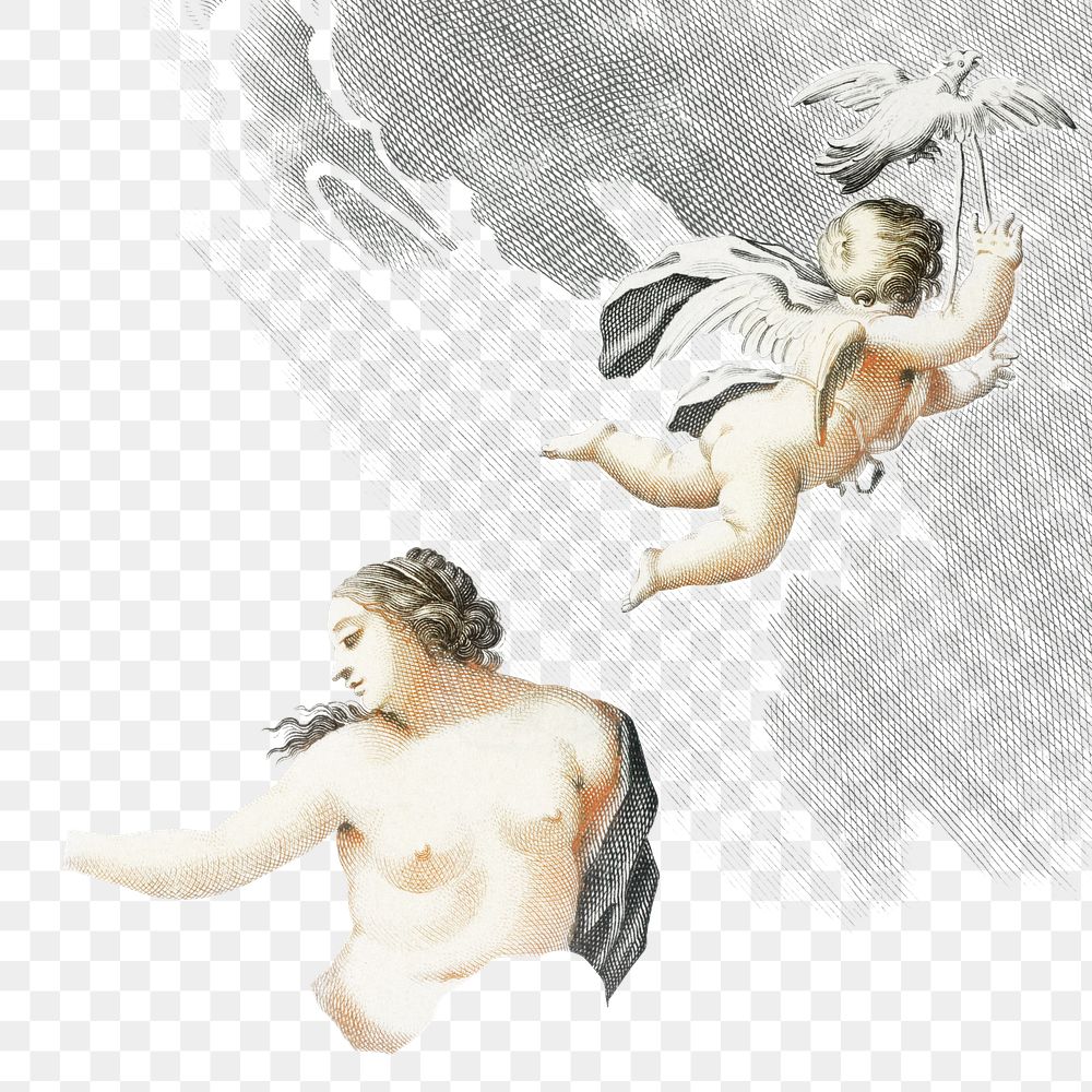 Ancient Greek png goddess and cherub sticker vintage illustration