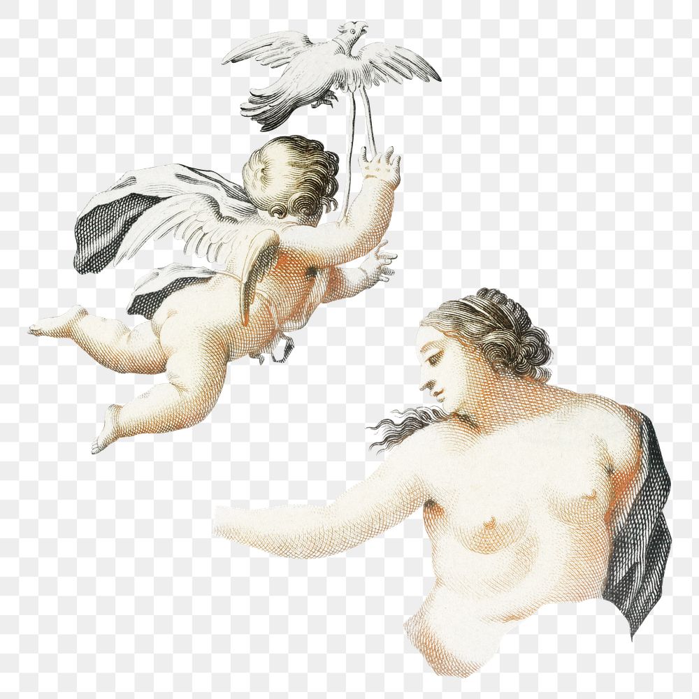 Angel and woman png Renaissance vintage sticker set