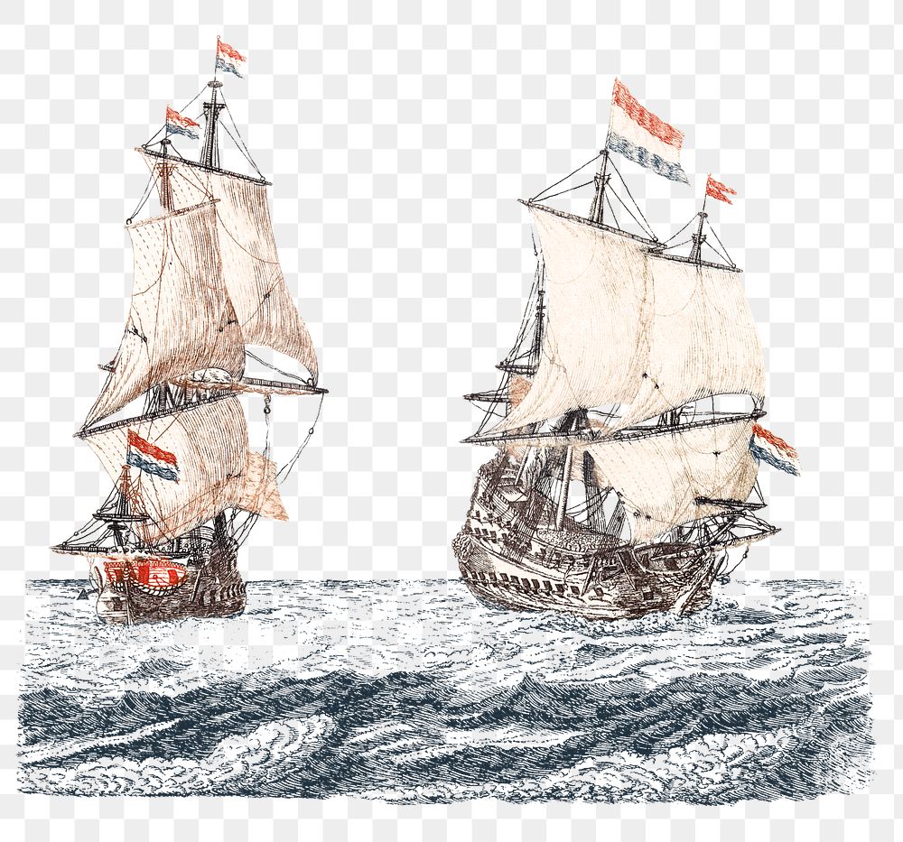 Ship on water png sticker vintage drawing