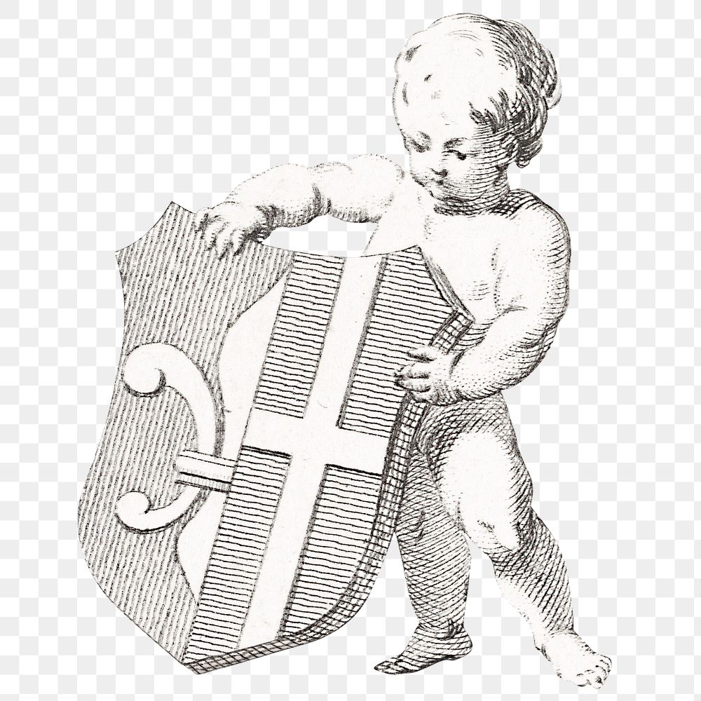 Hand drawn baby and shield illustration