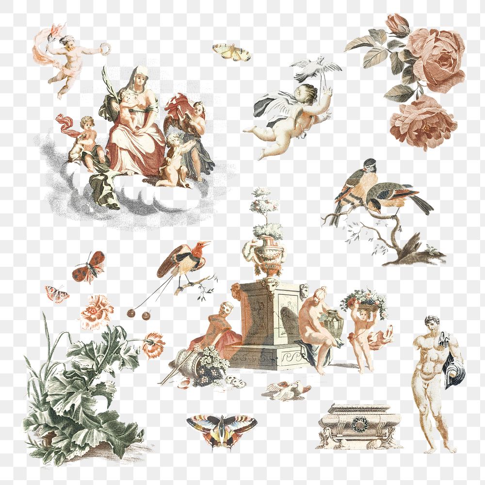 Greek mythology gods png drawing Renaissance style set