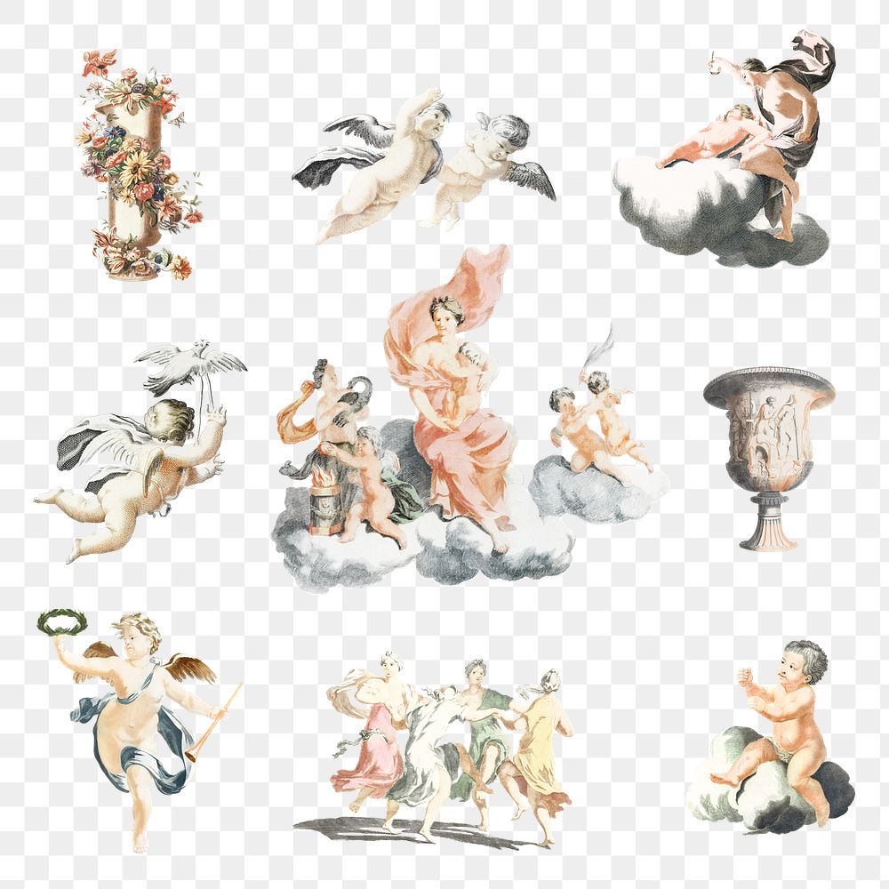 Ancient Greek goddess png sticker vintage illustration set