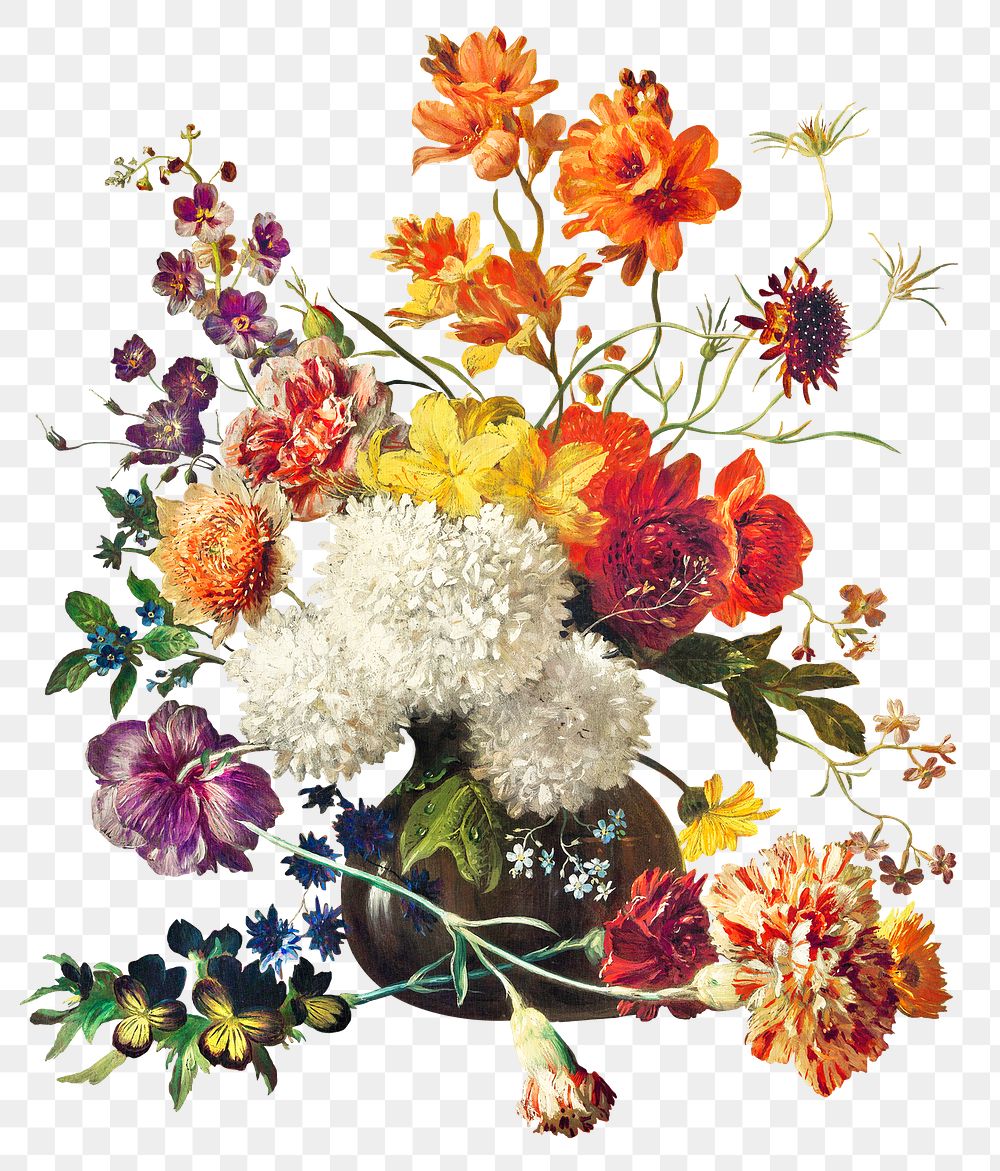 Vintage flower biuquet in a vase design element 