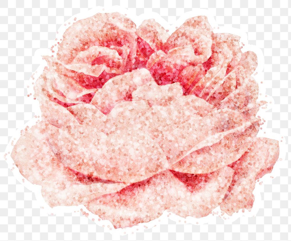 Pink glitter rose sticker with white border design element