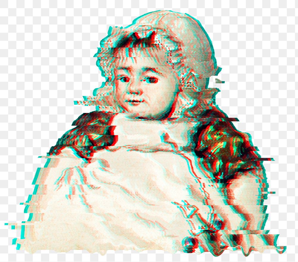 Toddler portrait in glitch effect design element