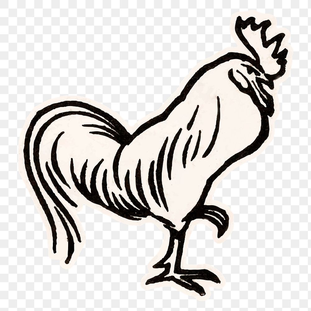 Retro rooster bird sticker png hand drawn