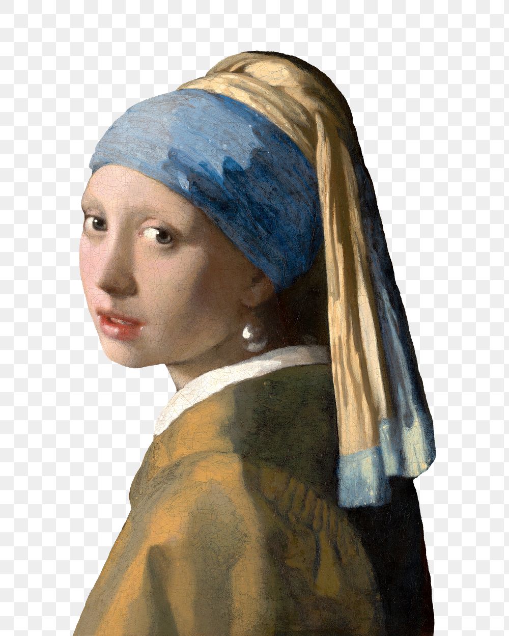 Png Girl with a Pearl Earring sticker, Johannes Vermeer's famous artwork on transparent background, remastered by rawpixel