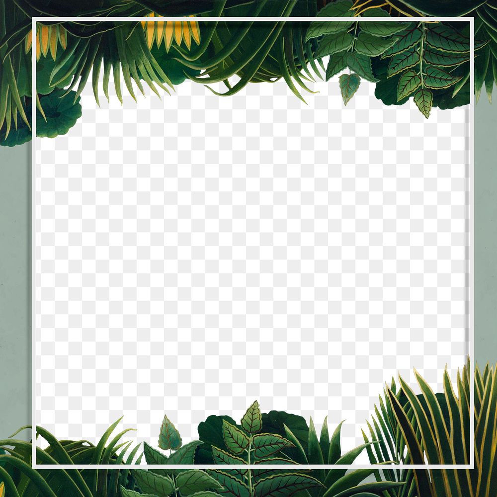 Frame png botanical border, exotic leaves, remixed from artworks by Henri Rousseau