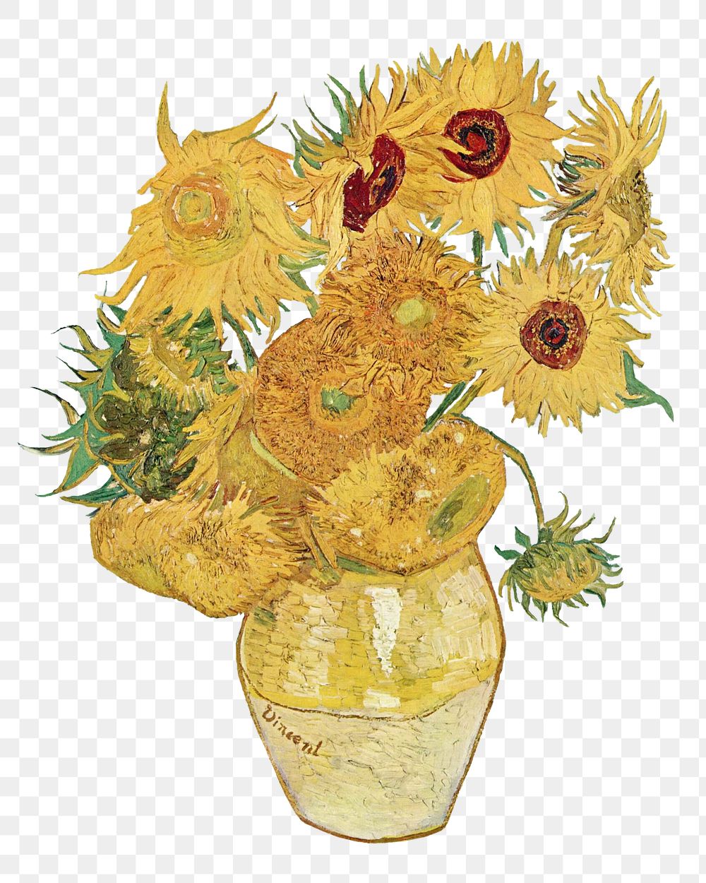 Sunflowers png sticker from Van Gogh&rsquo;s Vase with Twelve Sunflowers, famous flower artwork on transparent background…