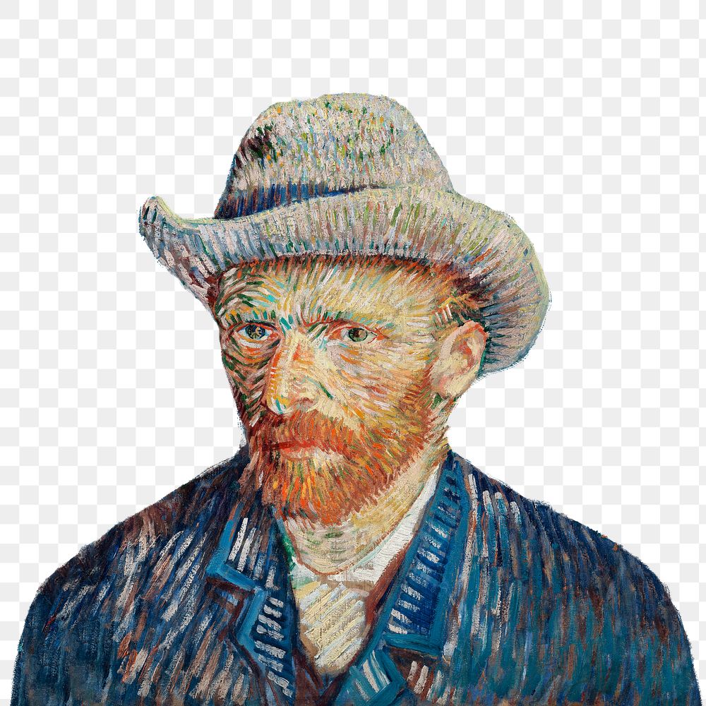 Png Van Gogh's Self-Portrait with Grey Felt Hat sticker, famous artwork on transparent background, remastered by rawpixel