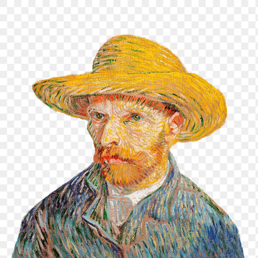 Png Van Gogh's Self-Portrait with a Straw Hat sticker, famous portrait on transparent background, remastered by rawpixel