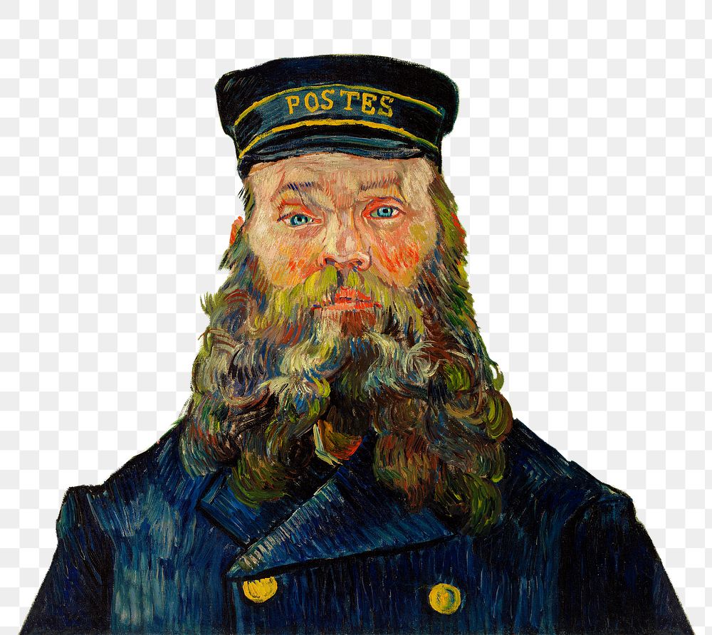 Png Portrait of the Postman Joseph Roulin sticker, Van Gogh's famous artwork on transparent background, remastered by…