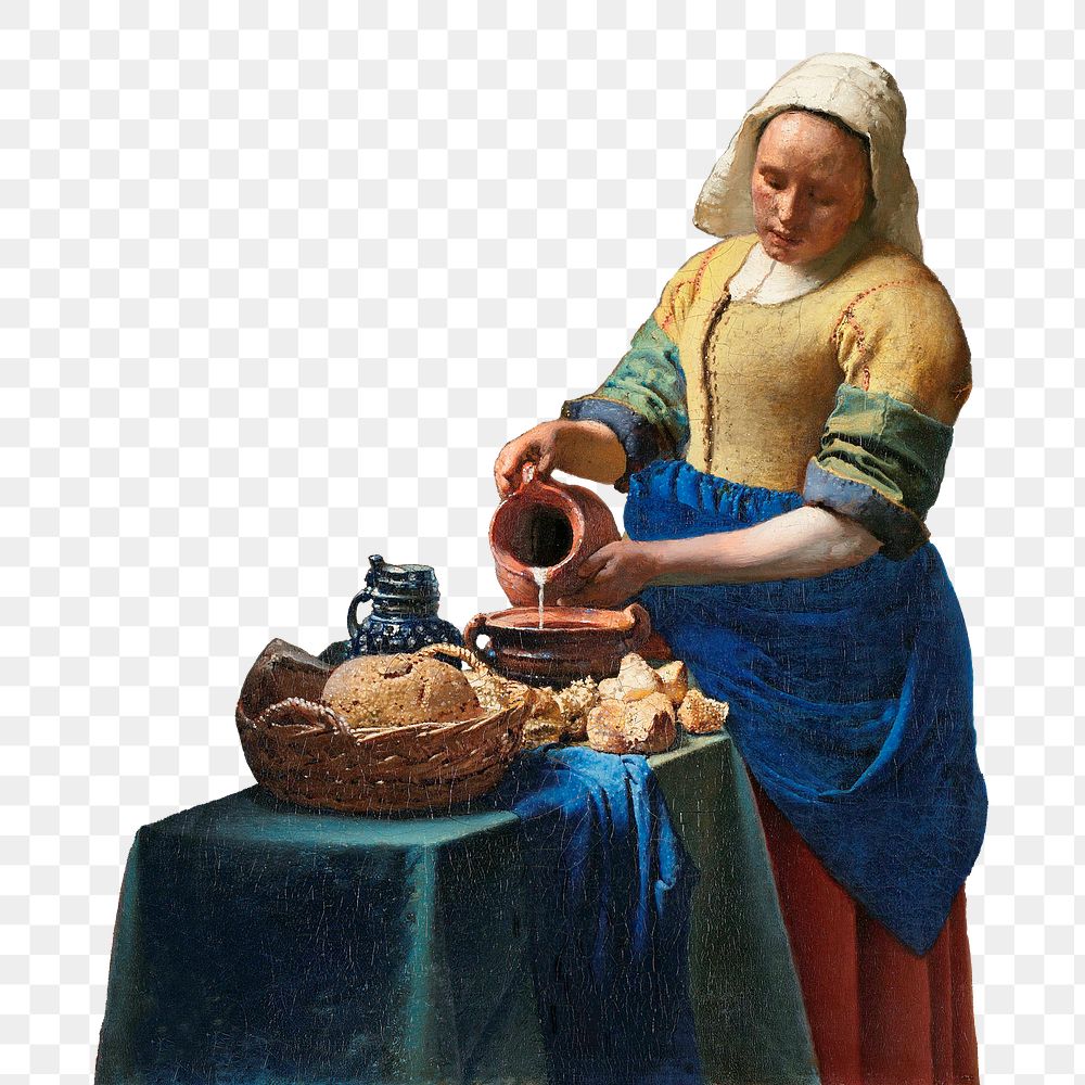 Png Johannes Vermeer's the milkmaid sticker on transparent background, remastered by rawpixel