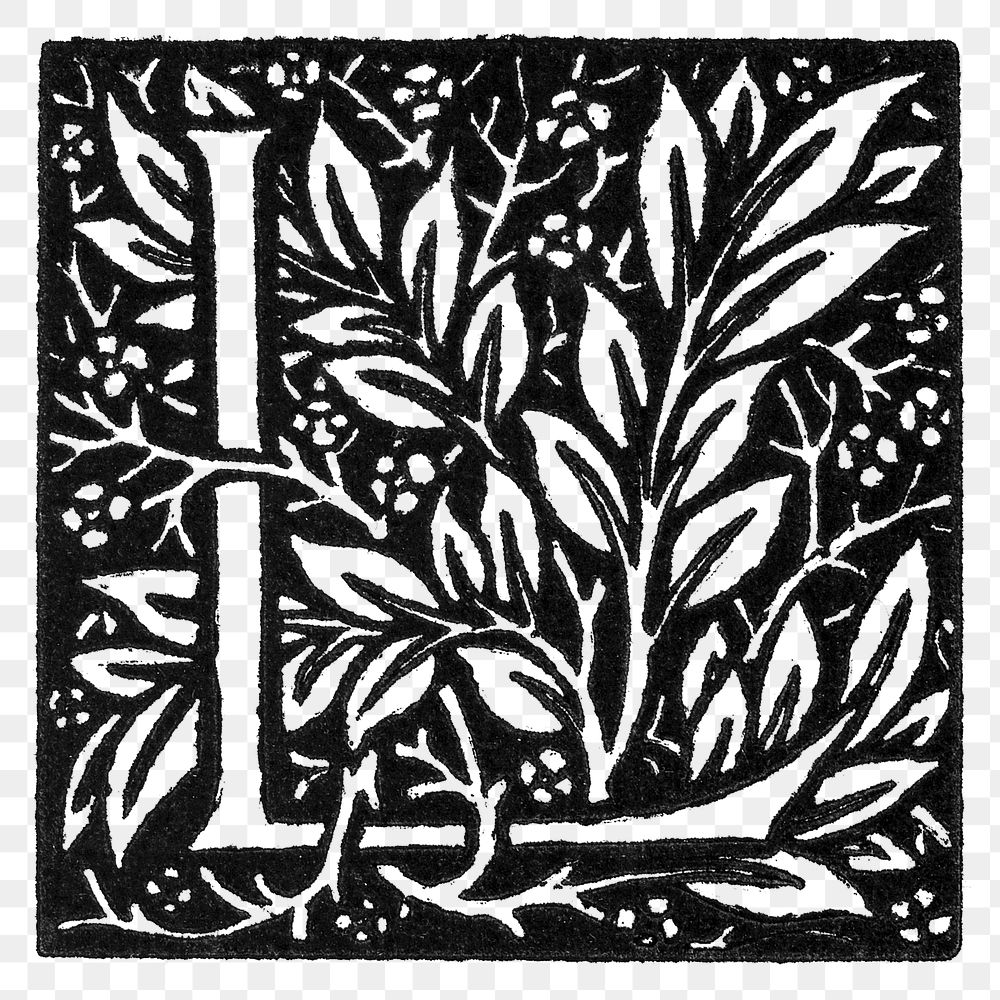 Vintage letter L decorated with laurel leaves ornament illustration design element