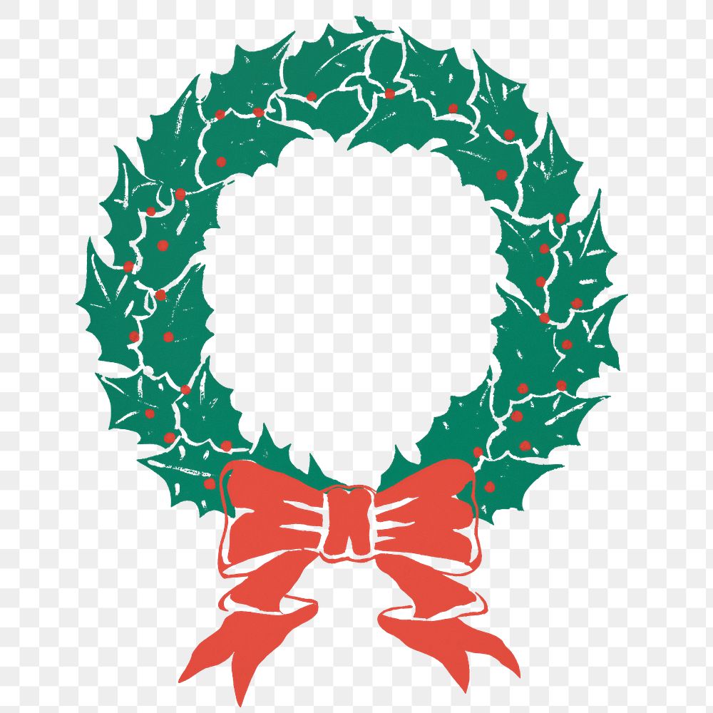 Christmas wreath with red ribbon png