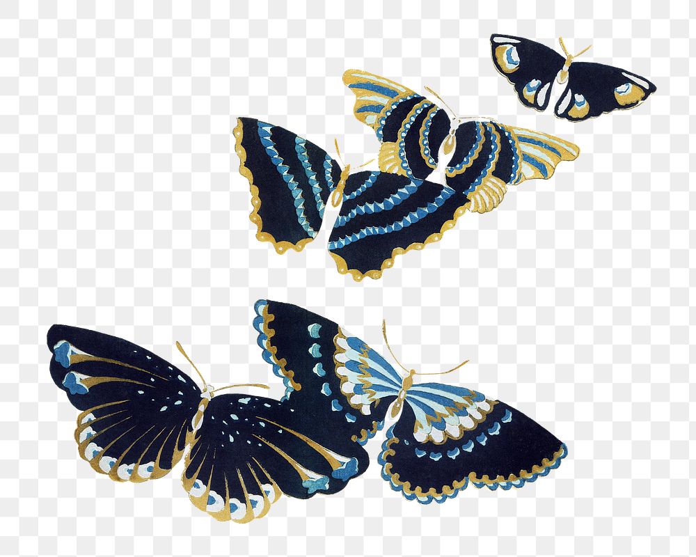 Butterfly png clipart, Japanese woodcut design