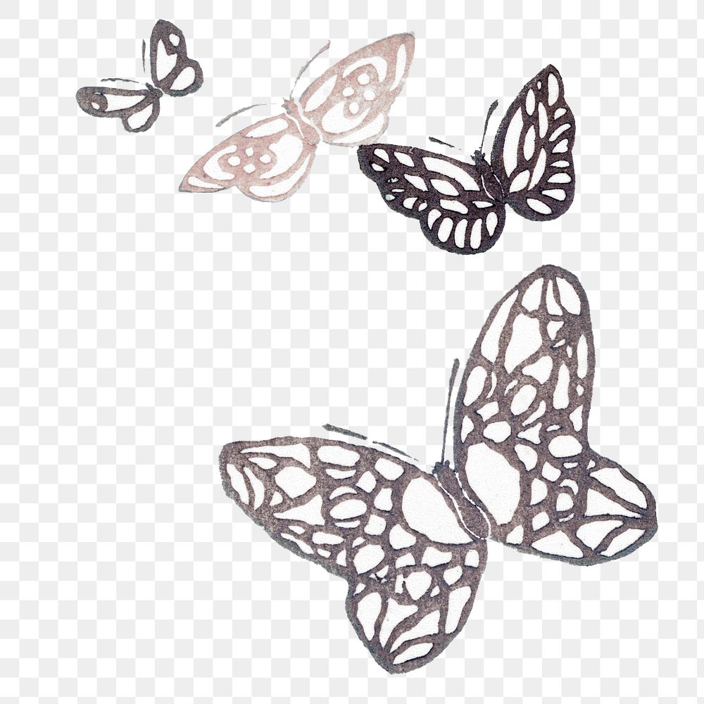 Butterfly png design element, brown drawing clip art, transparent background
