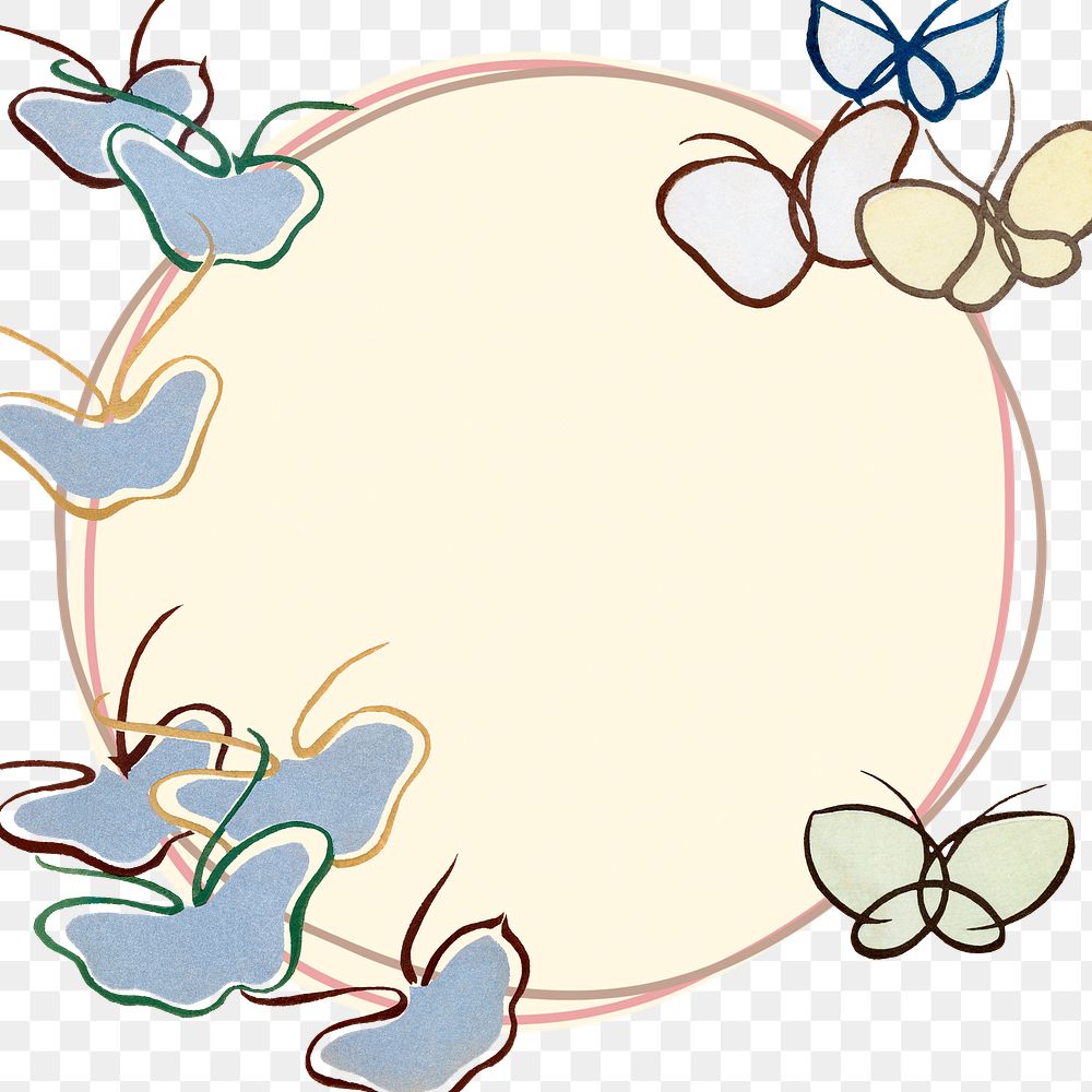 Cute butterfly png frame, drawing illustration, yellow design