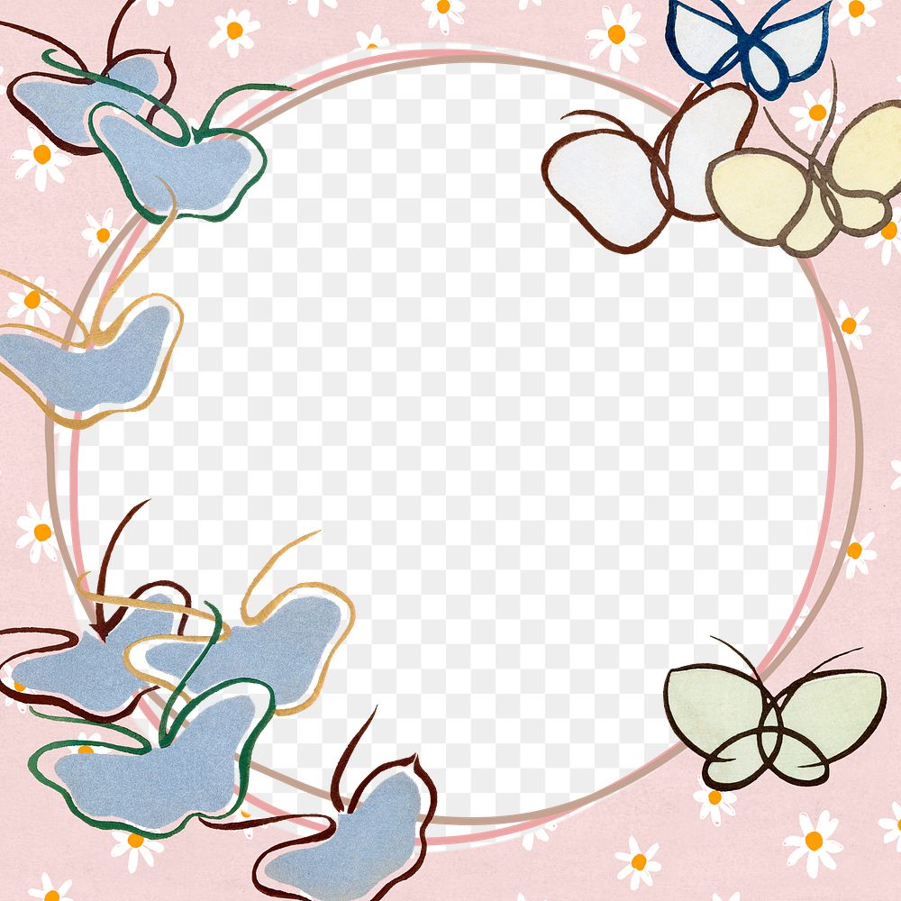 Floral butterfly png frame, drawing illustration, pink design