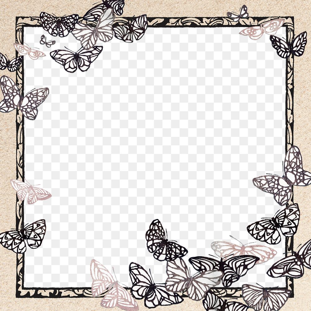 Butterfly png frame, Japanese woodblock vintage design