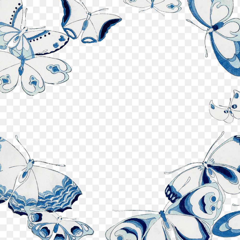 Aesthetic butterfly png frame, blue watercolor design
