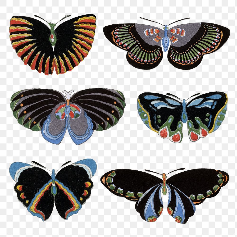 Butterfly sticker png, hand drawn design element, transparent background set