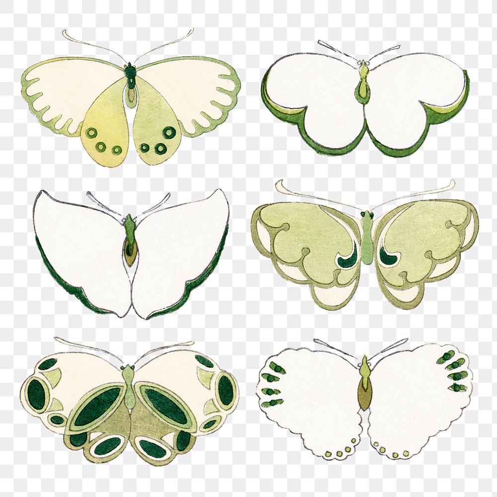 Vintage butterfly png sticker, watercolor design, transparent background set