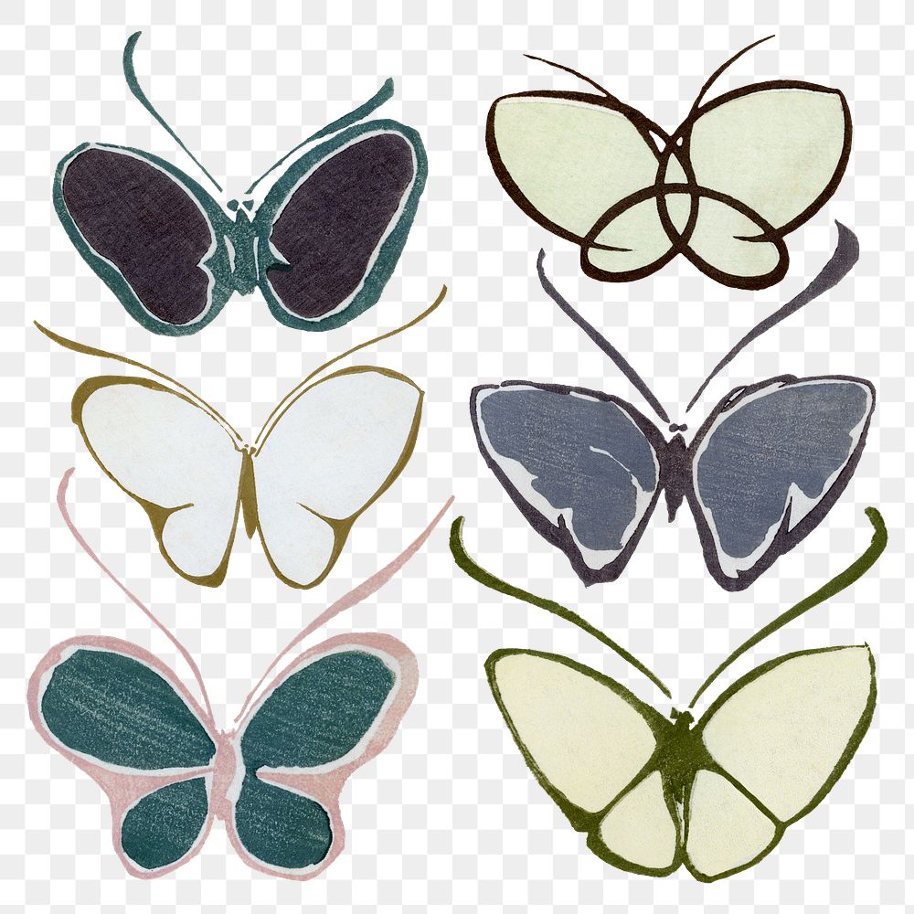 Butterfly sticker png, hand drawn design element, transparent background set