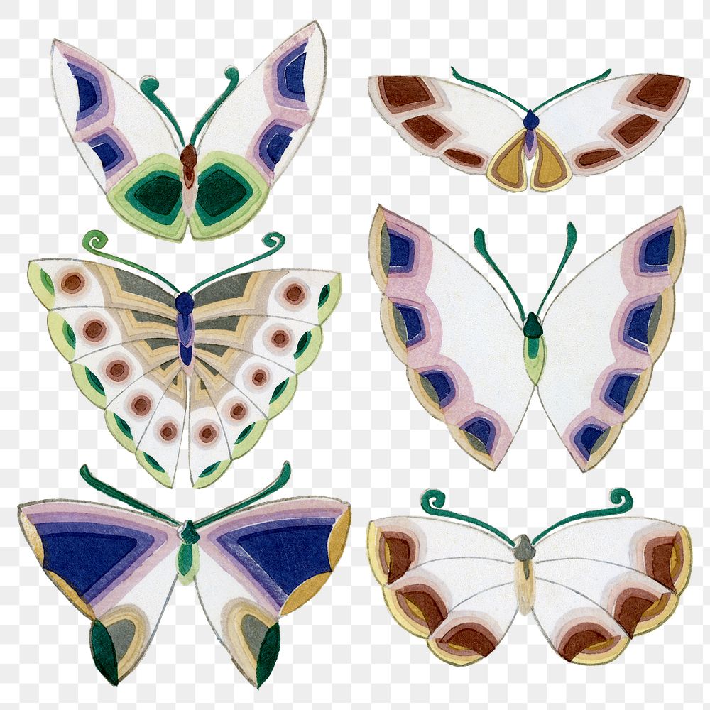 Vintage butterfly png sticker, watercolor design, transparent background set