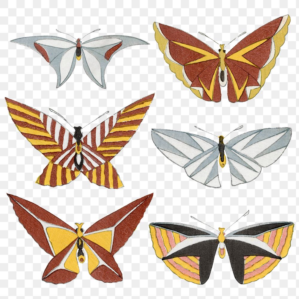 Vintage butterfly png sticker, watercolor design, transparent background set