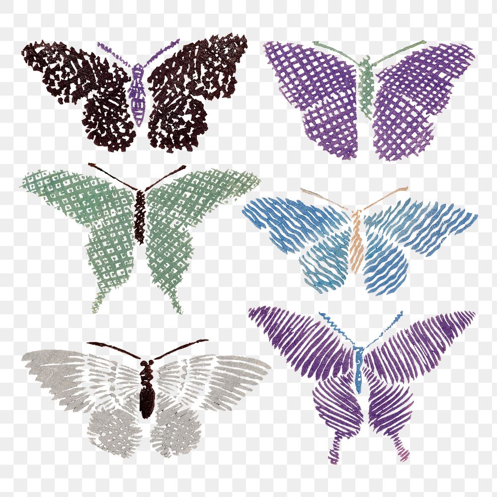 Butterfly clipart png, vintage illustration, transparent background set