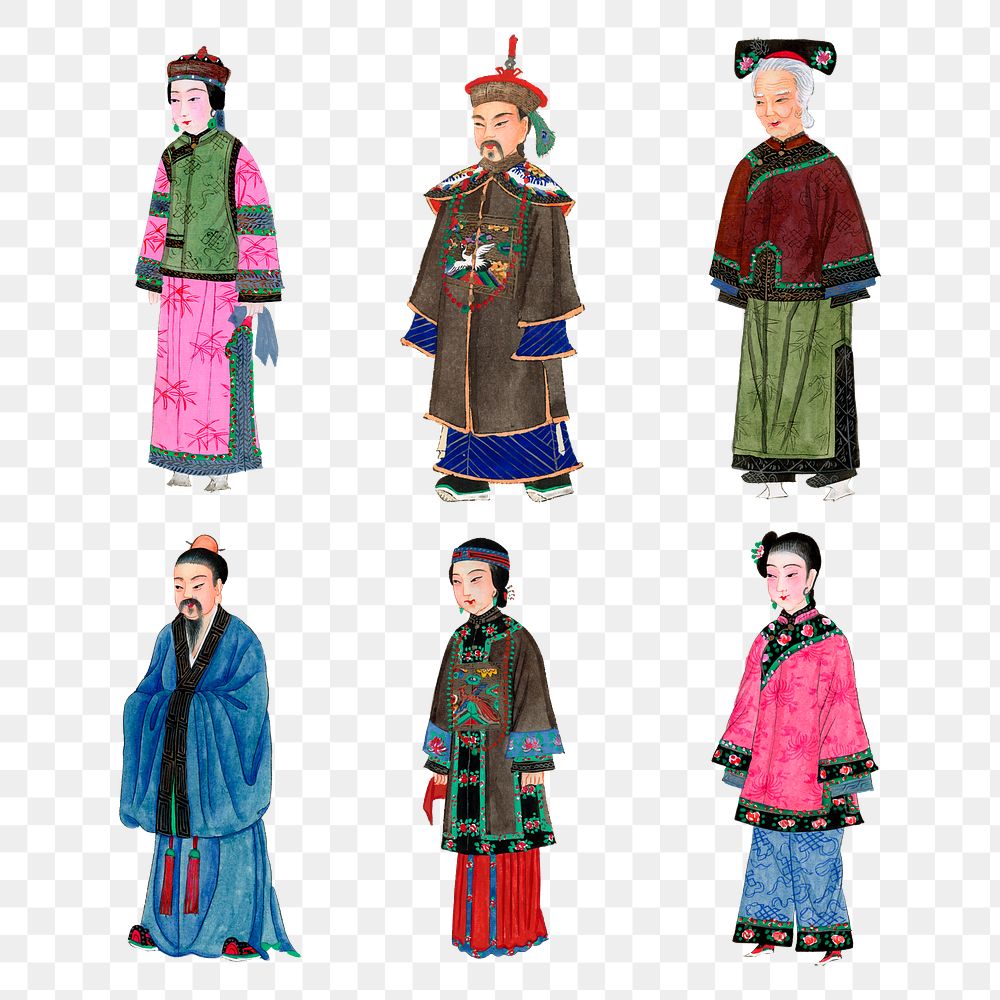 Png Qing dynasty Chinese costume stickers,  traditional design set