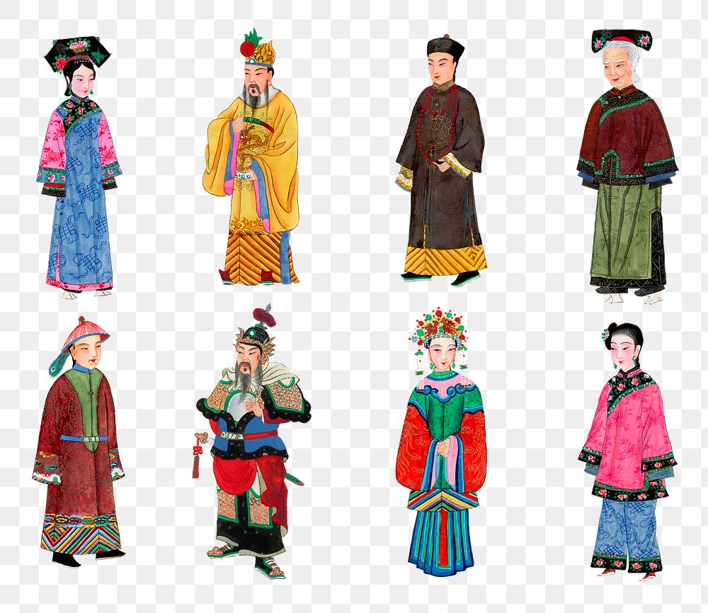 Png Qing dynasty Chinese costume stickers,  traditional design set