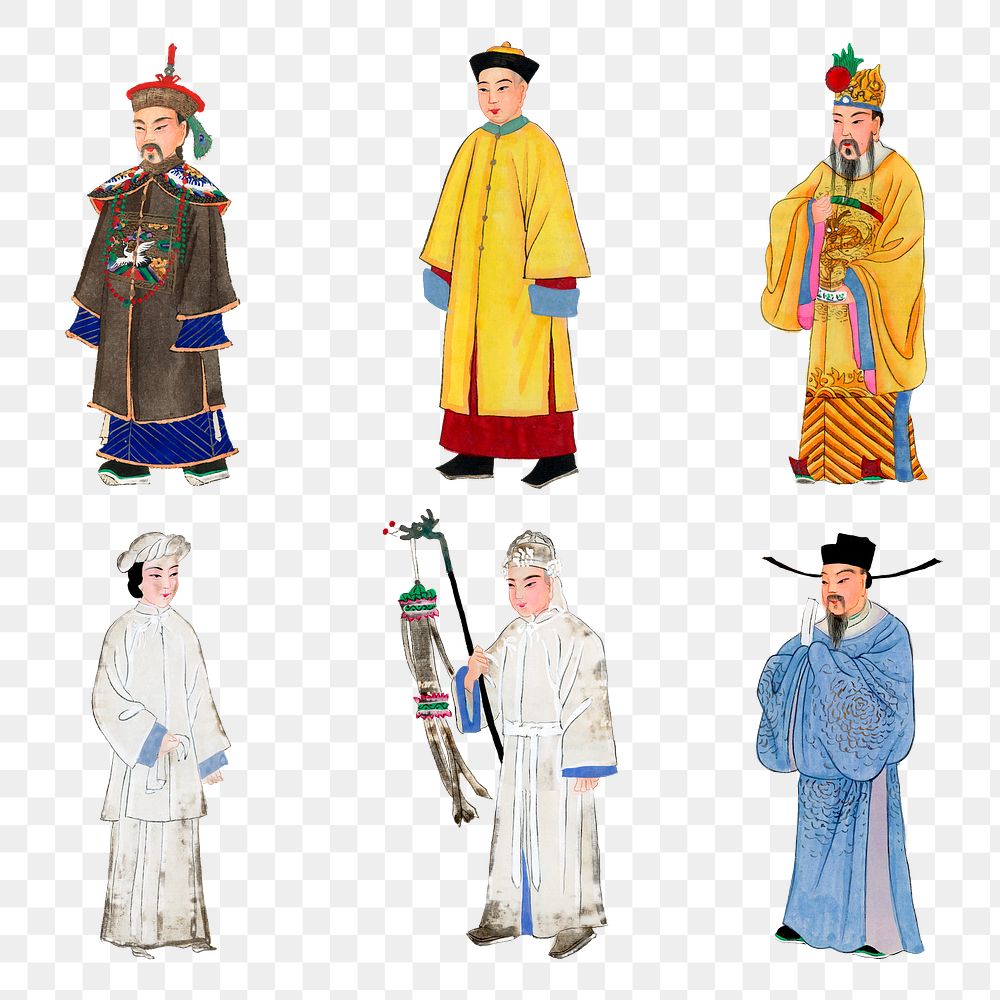 People png in Qing dynasty Chinese costume collection, traditional design set