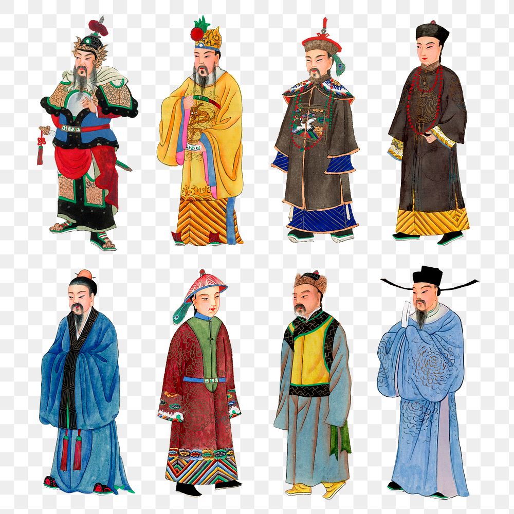 People png in Qing dynasty Chinese costume collection, traditional design set