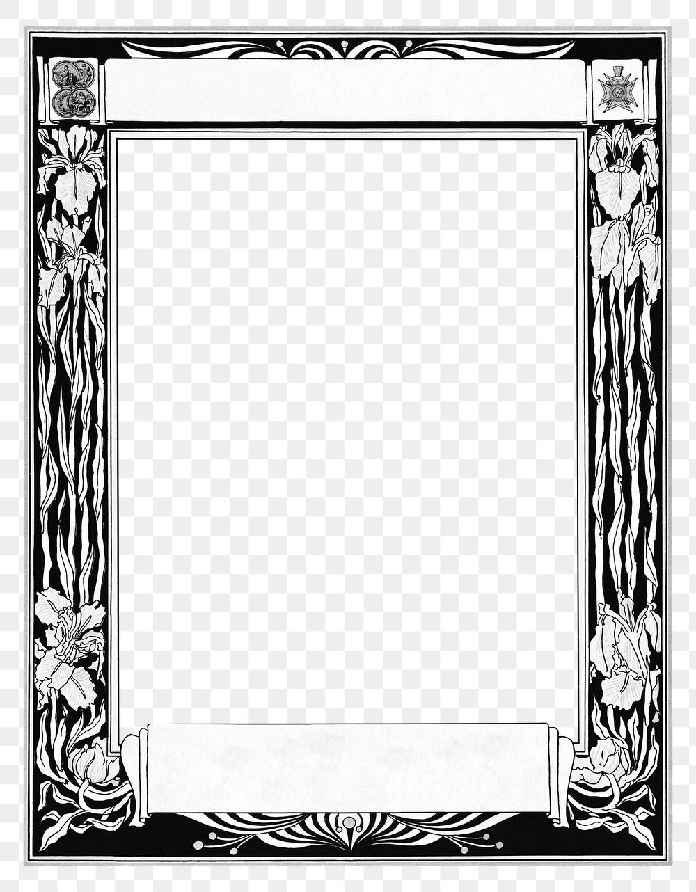 Frame png with vintage black floral border, remixed from the artworks by Johann Georg van Caspel