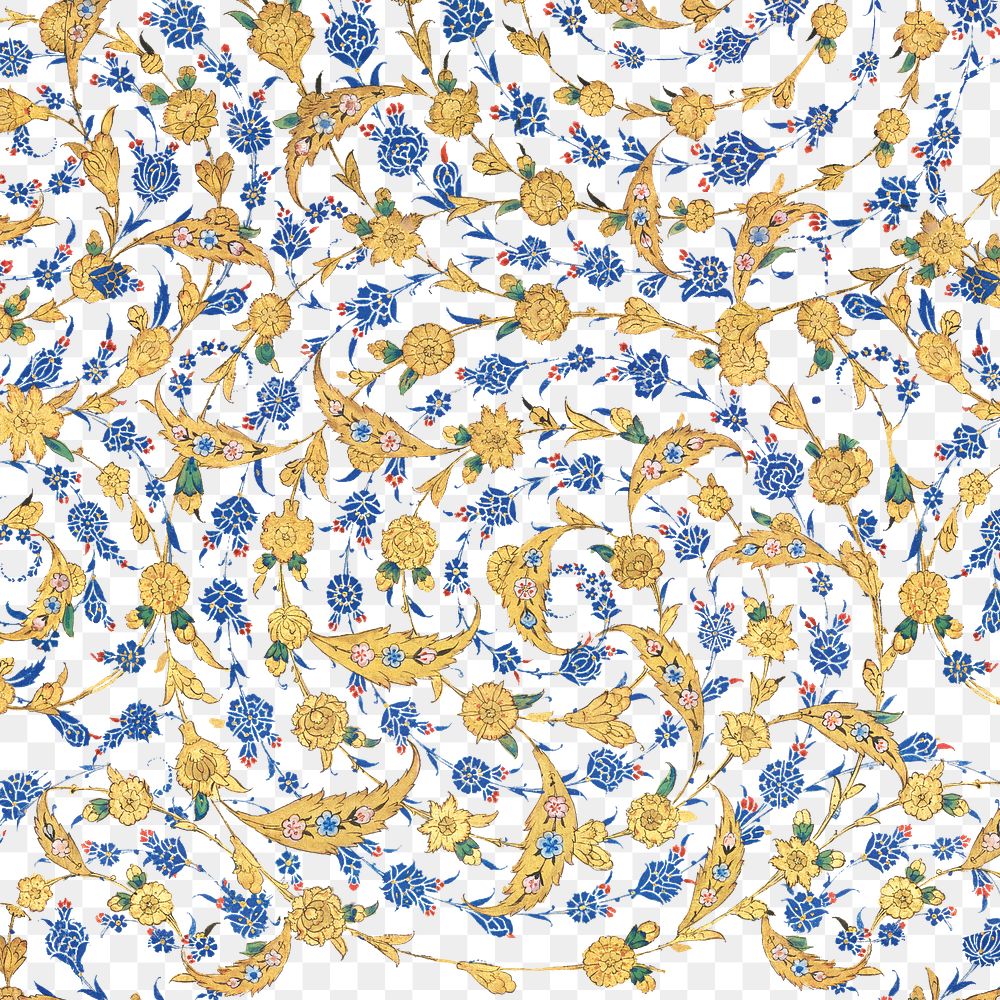 Ottoman png pattern luxury floral transparent background, remixed from original artwork by Sultan S&uuml;leiman the…