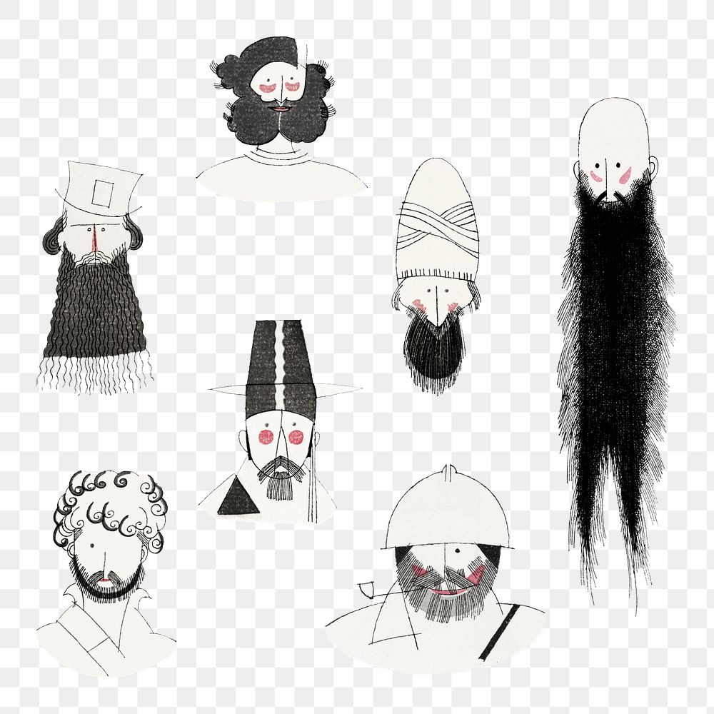 Png man with beard illustration set, remixed from the artworks by Charles Martin
