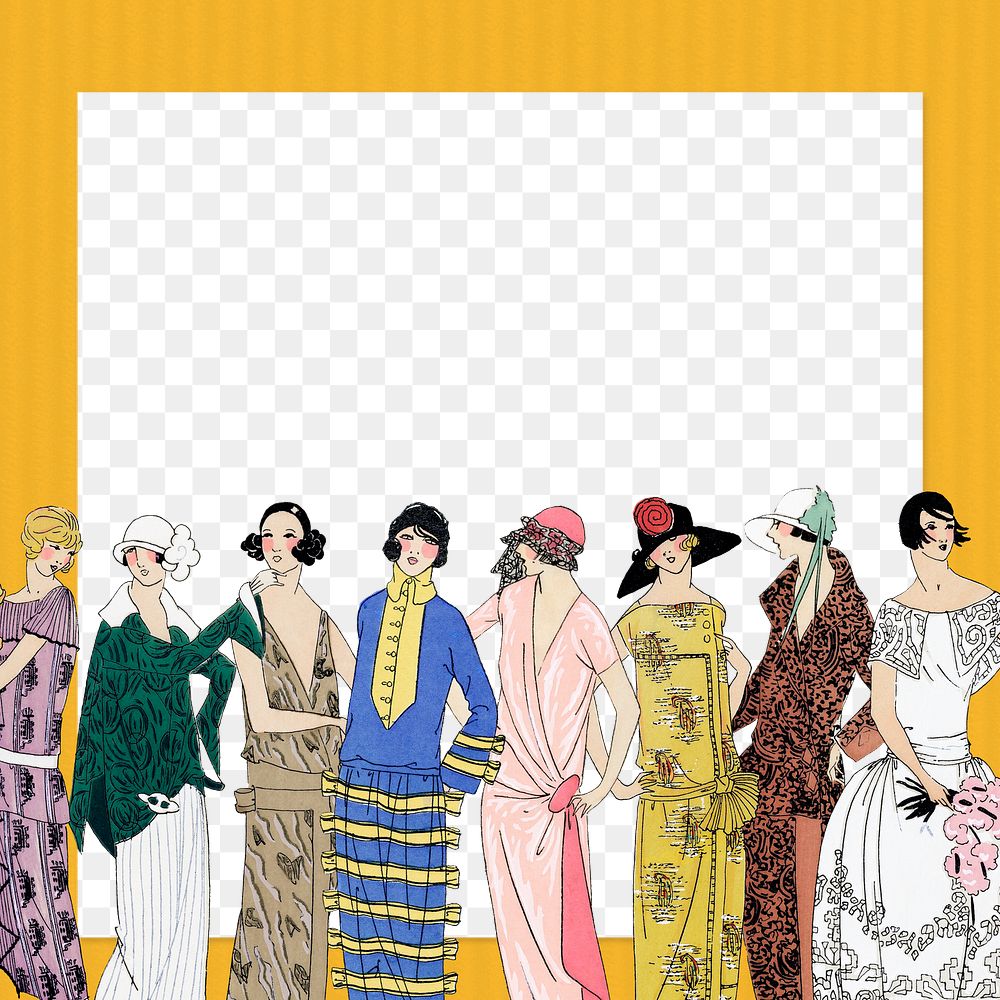 Frame png featuring vintage women fashion from 1920s, remixed from vintage illustration published in Tr&egrave;s Parisien