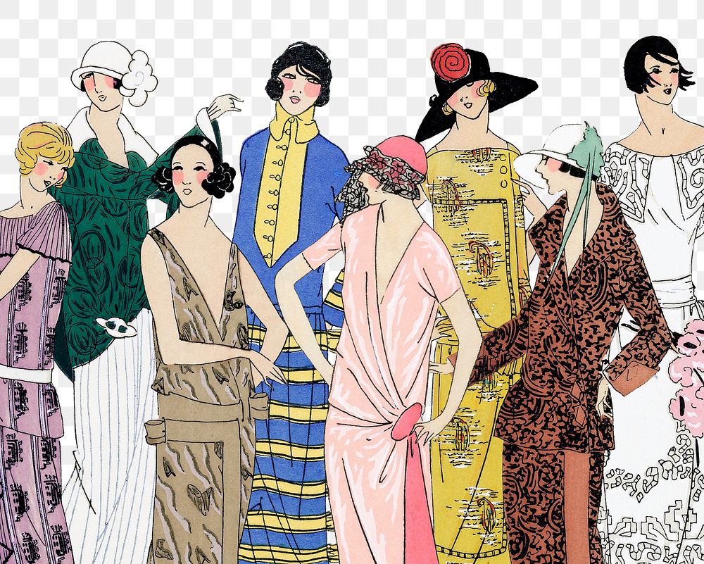Png vintage women fashion from 1920s, remixed from vintage illustration published in Tr&egrave;s Parisien