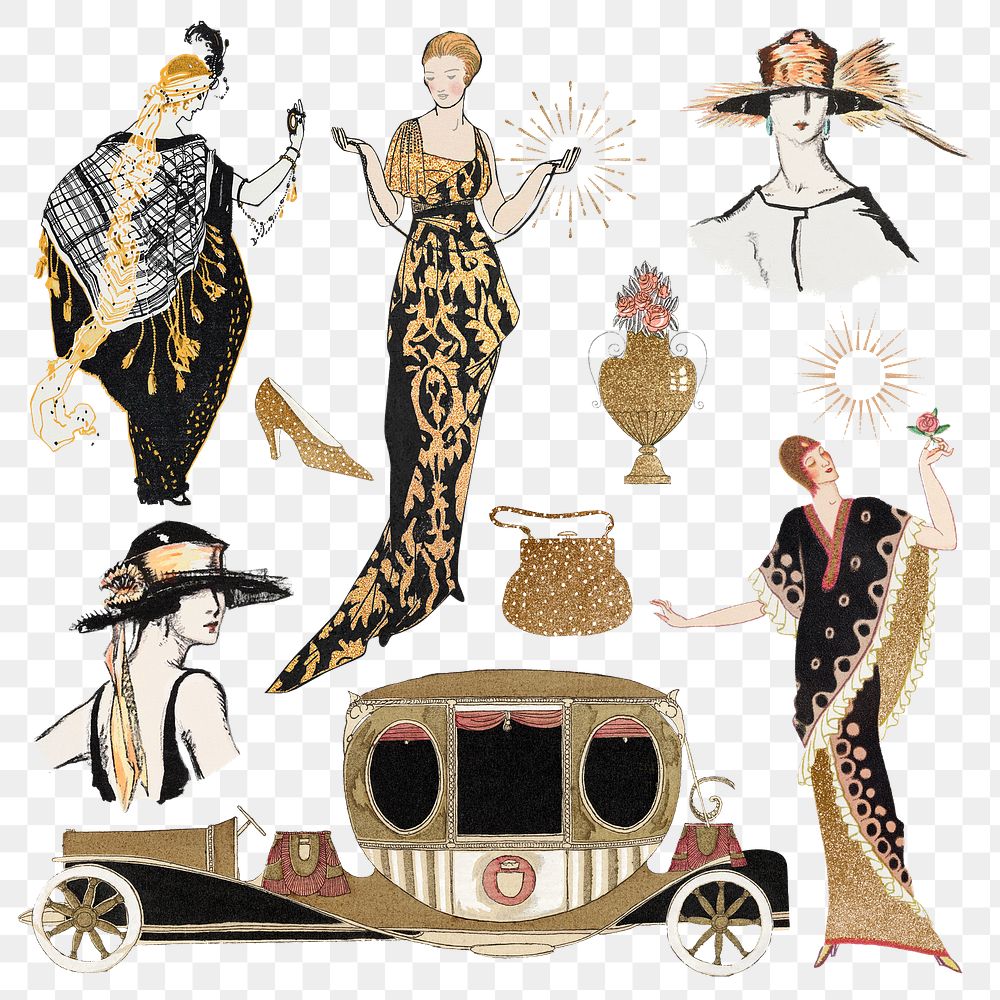 Png woman and beauty item set, remixed from public domain artworks