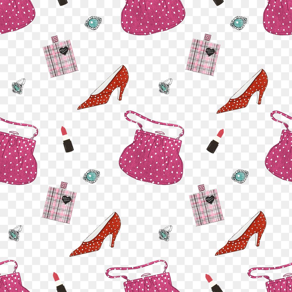 Png pattern background featuring vintage beauty items, remixed from public domain artworks