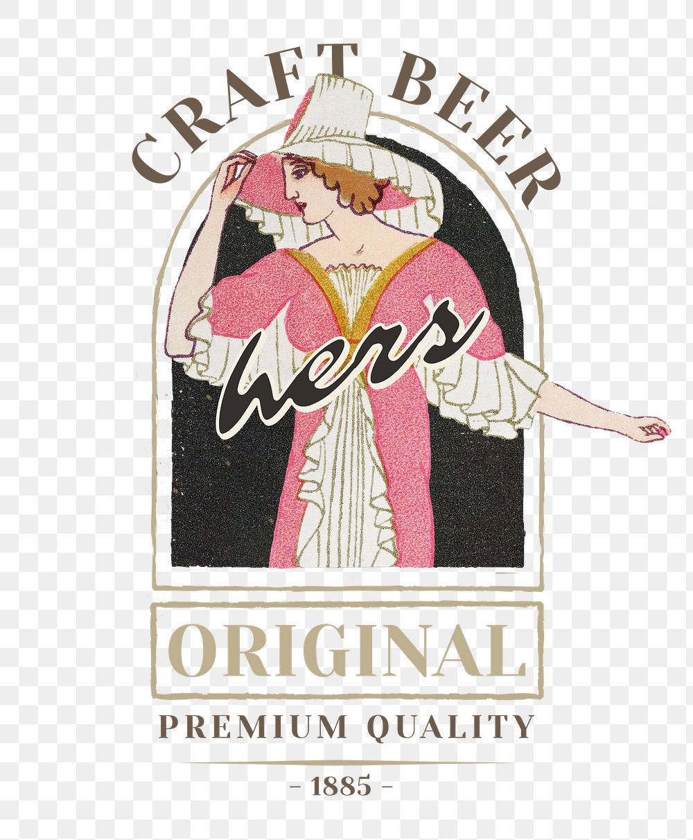 Png badge with vintage woman on craft beer logo design, remixed from the artworks by Otto Friedrich Carl Lendecke