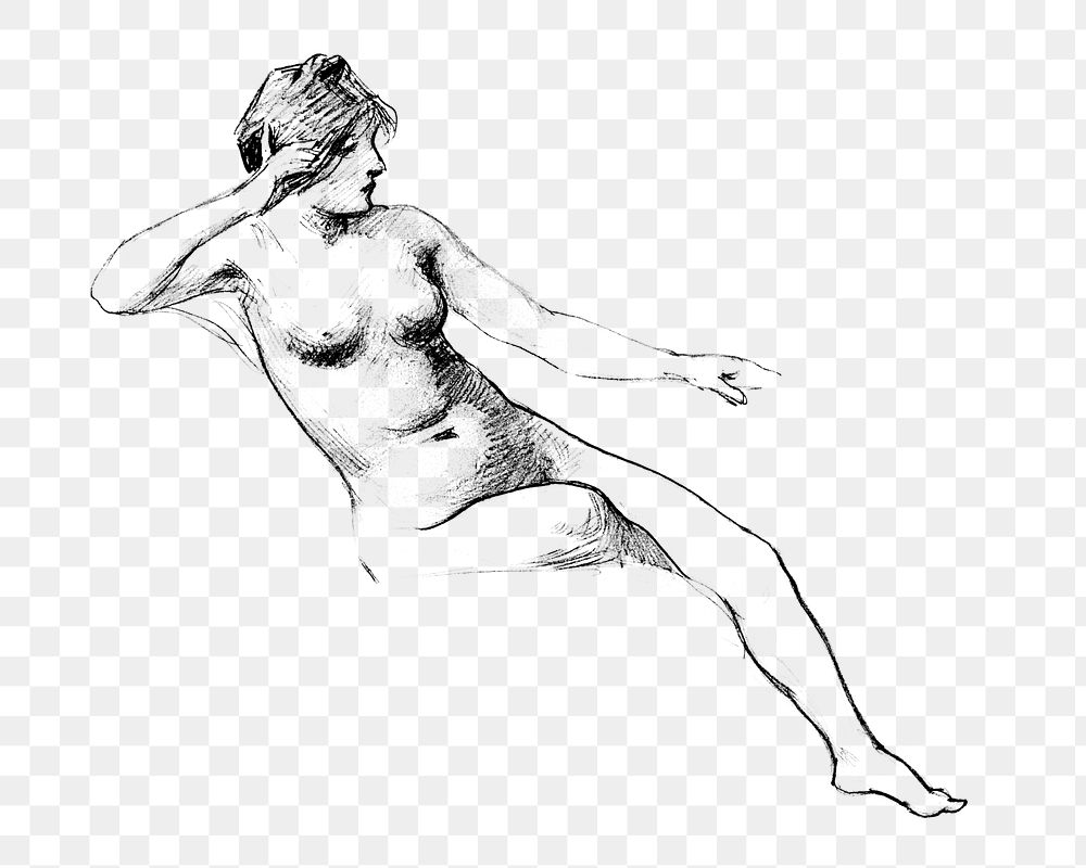 Nude woman posing vintage illustration design element